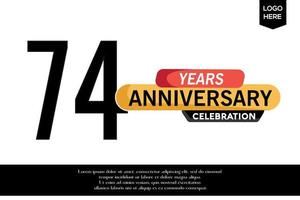 74th anniversario celebrazione logotipo nero giallo colorato con testo nel grigio colore isolato su bianca sfondo vettore modello design