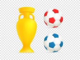 coppa d'oro e palloni da calcio web emoticon isolati vettore