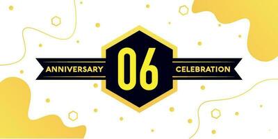 06 anni anniversario logo vettore design con giallo geometrico forma con nero e astratto design su bianca sfondo modello