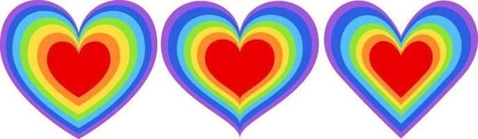 set di diverse forme di cuore arcobaleno vettore