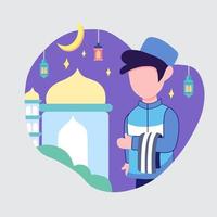 illustrazione vettore grafico di musulmano uomo su il suo modo per il moschea. Perfetto per Ramadan, eid al-Fitr e islamico fest