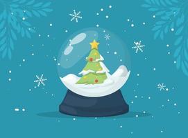 globo di neve di Natale con neve che cade e albero di Natale, illustrazione vettoriale. vettore