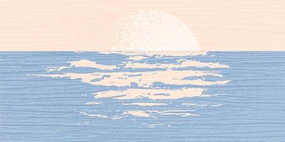 elegante sfondo con il struttura di onde e il tramonto di il Luna nel blu e beige toni. astratto modello con un' naturale mare paesaggio. vettore illustrazione.