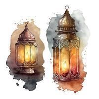 Ramadan kareem islamico lanterna acquerello illustrazione vettore