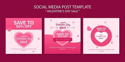 set di banner di vendita di san valentino con stile di taglio carta simbolo del cuore per modello di post sui social media o design pubblicitario banner web vettore