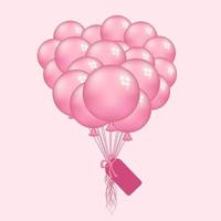 festivo mazzo di rosa volare palloncini legato con un' etichetta su rosa sfondo per san valentino carta. vettore illustrazione