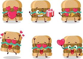 Hamburger cartone animato personaggio con amore carino emoticon vettore