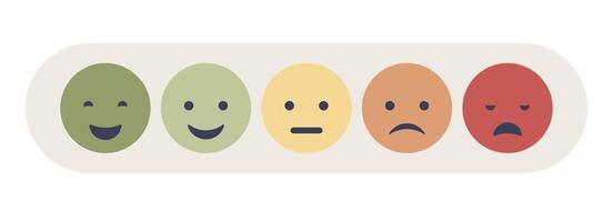 emozioni risposta icona. emozioni scala concetto. emoji impostato per umore inseguitore. eccellente, Buona, normale, cattivo e terribile. cliente indagine, revisione e opinione. vettore piatto illustrazione