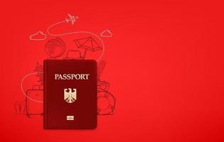 illustrazione di viaggio con lo spazio della copia. passaporto e simpatici elementi doodle vettore