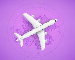 concetto di viaggio aereo con modello di aeromobile ed elementi doodle vettore