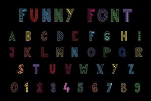 az alfabeto lettere e 0-9 numeri festivo un' d divertente font vettore e illustrazione