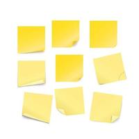 raccolta di vettore di adesivi di carta gialla vuota isolato su priorità bassa bianca