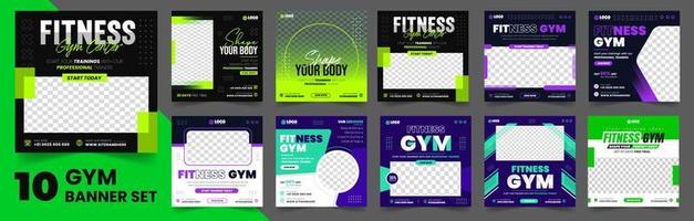 fitness Palestra sociale media inviare bandiera modello impostato di 10 grande mega collezione fascio. palestra, allenamento, fitness e gli sport sociale media inviare bandiera impostare, fitness Palestra sociale media inviare bandiera fascio vettore