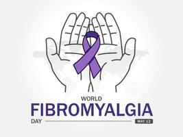 mondo fibromialgia giorno illustrazione con mano e viola nastro per violenza, pancreatico, esofageo, testicolare cancro, alzheimer, epilessia, lupus, sarcoidosi e fibromialgia vettore