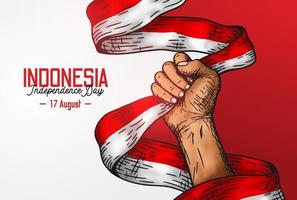 Indonesia indipendenza giorno sfondo. 17 agosto. indipendenza design con stretto mano Tenere bandiera, spirito di la libertà simbolo vettore