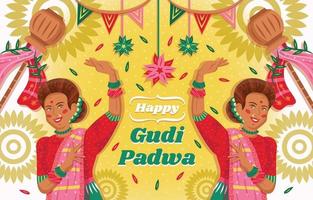 felice modello gudi padwa con donne indiane che ballano vettore