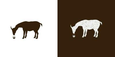 silhouette illustrazione di un' mucca mangiare erba. grunge vettore