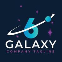 galassia modello su 6 lettera. pianeta logo design concetto vettore