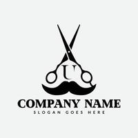 salone e capelli taglio logo su lettera u cartello. barbiere negozio icona con logotipo concetto vettore