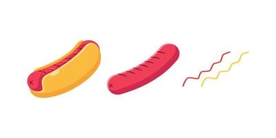 hot dog illustrazione design con grigliato salsiccia e salsa vettore