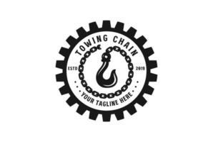 Vintage ▾ pesante Ingranaggio con catena rimorchio gru gancio per costruzione industria macchina o auto servizio logo design vettore
