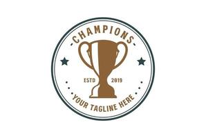 circolare Vintage ▾ retrò campione trofeo tazza distintivo emblema etichetta per sport bar club logo design ispirazione vettore