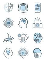 gruppi di artificiale intelligenza icone impostare. collezione di alto qualità schema ragnatela pittogrammi nel moderno piatto stile vettore