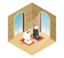 isometrico arabo preghiera composizione vettore