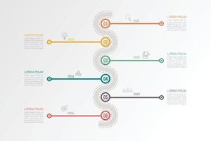 business infografica cerchio forma sei opzione, processo o passaggio per la presentazione. può essere utilizzato per presentazioni, layout del flusso di lavoro, banner e web design. concetto di business con 6 opzioni, passaggi, parti. vettore