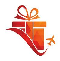 viaggio regalo vettore logo design. vettore di regalo e aereo logo combinazione.