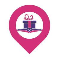 libro regalo GPS forma concetto logo design vettore. biblioteca e sorpresa logotipo design modello. vettore