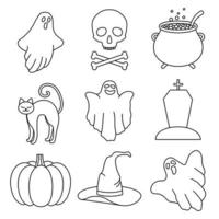 Halloween impostato di 9 mano disegnato elementi nel scarabocchio stile. vettore