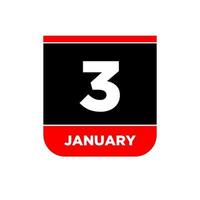 3 gennaio calendario vettore icona. 3 jan carta pagina.