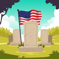 memoriale del cimitero dei veterani con la bandiera americana vettore