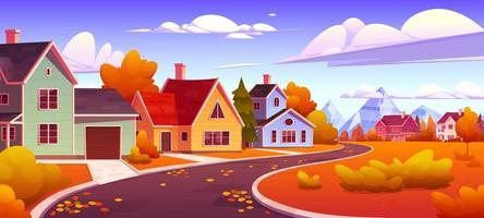 autunno paesaggio con case e montagne vettore