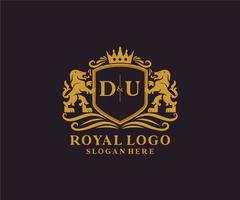 iniziale du lettera Leone reale lusso logo modello nel vettore arte per ristorante, regalità, boutique, bar, Hotel, araldico, gioielleria, moda e altro vettore illustrazione.