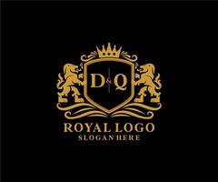 iniziale dq lettera Leone reale lusso logo modello nel vettore arte per ristorante, regalità, boutique, bar, Hotel, araldico, gioielleria, moda e altro vettore illustrazione.