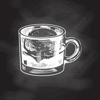 un' disegnato a mano schizzo di Affogato caffè con ghiaccio crema su un' bicchiere tazza isolato su lavagna sfondo. Vintage ▾ illustrazione, scarabocchio. elemento per il design di etichette, confezione e cartoline. vettore