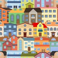 senza soluzione di continuità sfondo con città e colorato edifici. vettore illustrazione.