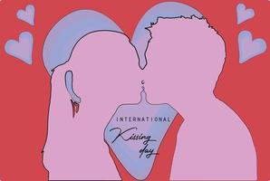 internazionale baci giorno, coppia baci, mostrando amore con cuori in giro loro vettore