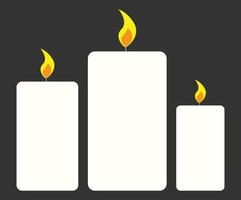 semplice candele, bianca candele con diverso taglie, candele impostare, fiamma con fuoco colori, candela vettore illustrazione, bandiera e cartello, adatto per decorazione e interno design manifesti, cartone animato stile