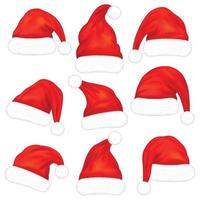 impostato di rosso Santa Claus cappelli con pelliccia isolato su bianca sfondo. vettore illustrazione