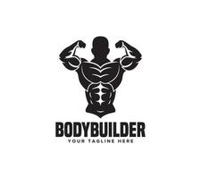 bodybuilder maschio logo design con fitness Palestra su bianca sfondo, vettore illustrazione.