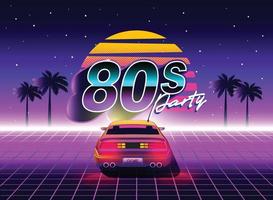 retrò anni 80 fantascienza futuristico stile sfondo con supercar. vettore retrò futuristico synth onda illustrazione nel 1980 manifesti stile. retrò nostalgico vaporwave cyberpunk opera d'arte con vivace neon colori