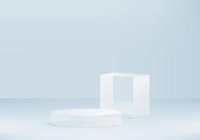 Piattaforma di sfondo 3D con con vetro blu moderno. sfondo vettoriale 3d rendering piattaforma podio di cristallo. stand mostra prodotto cosmetico. palcoscenico su piedistallo moderna piattaforma di studio 3d