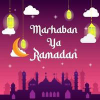 Ramadan kareem manifesto design con moschea ornamenti e lanterne. saluto manifesto per il culto di I musulmani digiuno Ramadan vettore
