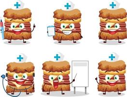 medico professione emoticon con pollo Sandwich cartone animato personaggio vettore