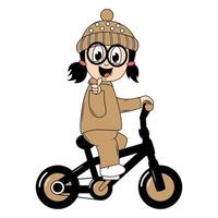 carino ragazza cartone animato cavalcata bicicletta grafico vettore