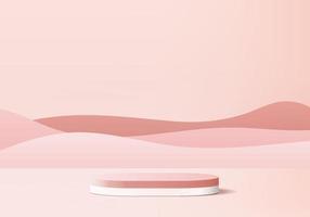 podio rosa minimo e scena con il vettore di rendering 3d in una composizione di sfondo astratto, illustrazione 3d mock up forme di piattaforma di forma geometria della scena per la visualizzazione del prodotto. palcoscenico per il prodotto in chiave moderna.