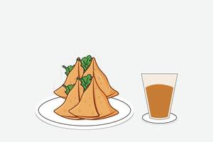 samosa con Tè, indiano strada cibo samosa vettore